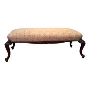 Late 20th Century Queen Anne Walnut Bench / Ottoman in Brunschwig & Fils Upholstery – Carved Cabriole Legs