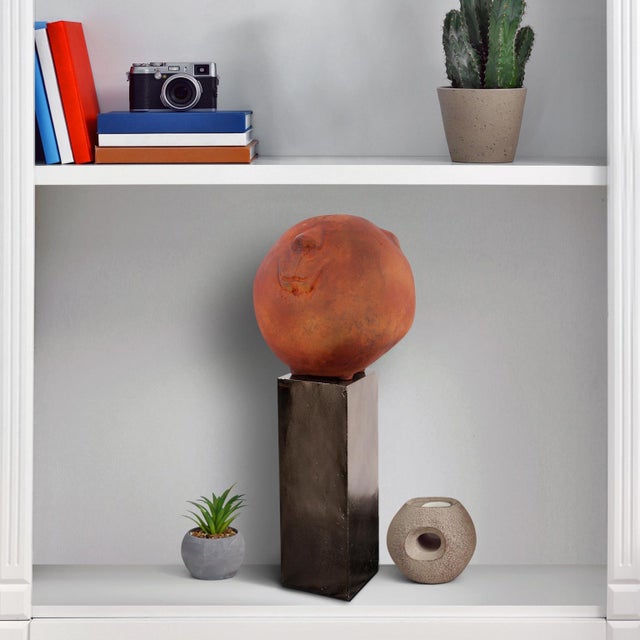 Mr. Wilfred Terra Cotta Sculpture on Aluminum Pillar For Sale - Image 9 of 10