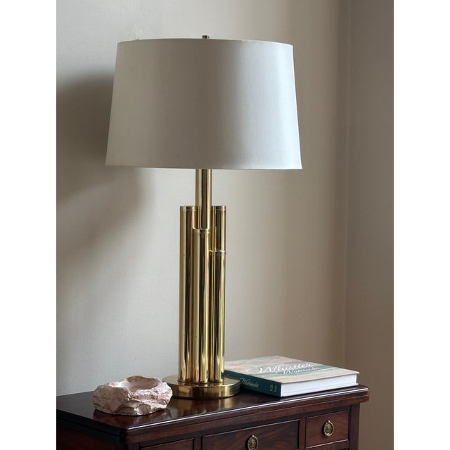 Mid-Century Modern Vintage Mid-Century Modern Tiered Cylindrical Brass Table Lamp For Sale - Image 3 of 18