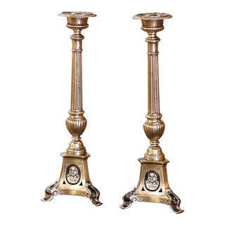 Pair of 19th Century French Brass "Holy Trinity" Candle-Holders or Pic-Cierges For Sale