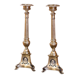 Pair of 19th Century French Brass "Holy Trinity" Candle-Holders or Pic-Cierges