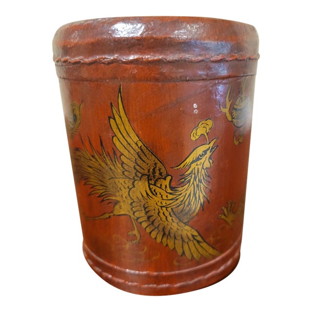 Chinoiserie Leather Pen/Pencil/Brush Holder. For Sale