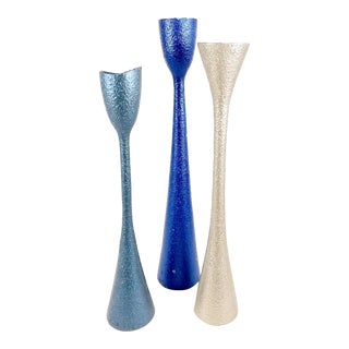Mid-Century Danish Modern Turned Painted Wood Candle Stick Holders- Set of 3 For Sale