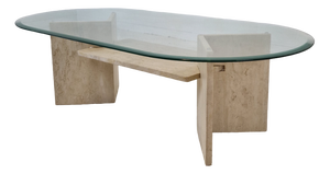 Italian Coffee Table in Travertine and Facet Cut Glass, 1980s