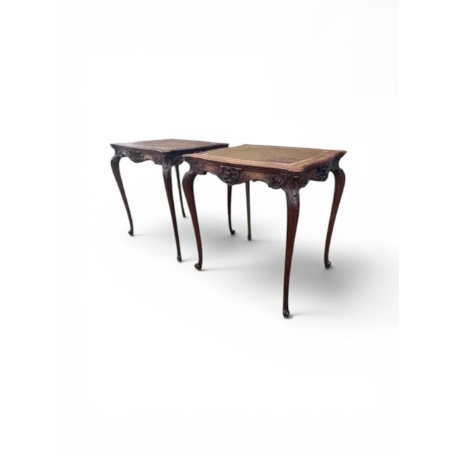 Early 20th Century Pair of Antique French Louis XV Side Tables With Original Tooled Leather Tops For Sale - Image 5 of 17