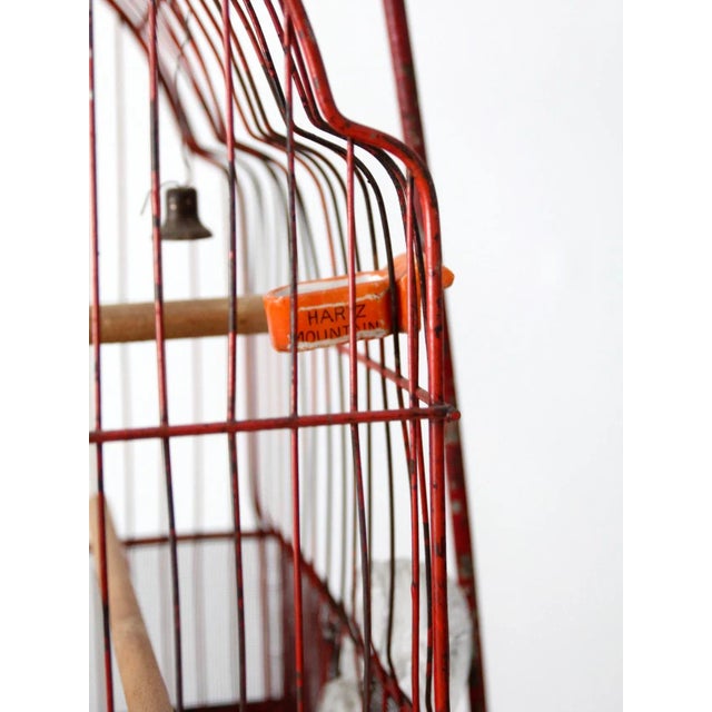 Antique Red Bird Cage with Cast Iron Stand For Sale - Image 6 of 10