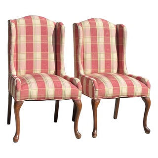 Vintage English-Style Wingback Host Dining Chairs With Cabriole Legs, Pair For Sale