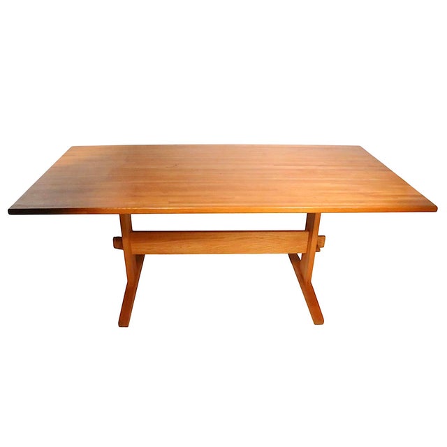 Brown Mid Century Scandinavian Trestle Base Dining Table For Sale - Image 8 of 13