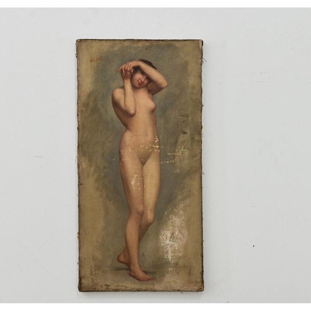 French 19th Century Nude Oil Painting on Canvas For Sale - Image 4 of 10