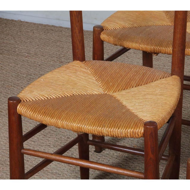 French Straw-Seated Wooden Chairs, 1950s, Set of 4 For Sale - Image 3 of 9