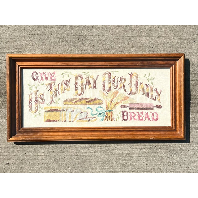 “Give Us Thy Day Our Daily Bread” Needlepoint (Vintage) For Sale - Image 4 of 4