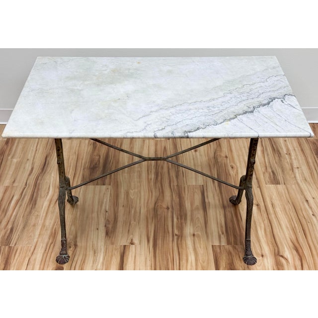 French Antique French Style Marble Top Cast Iron Bistro Table For Sale - Image 3 of 16