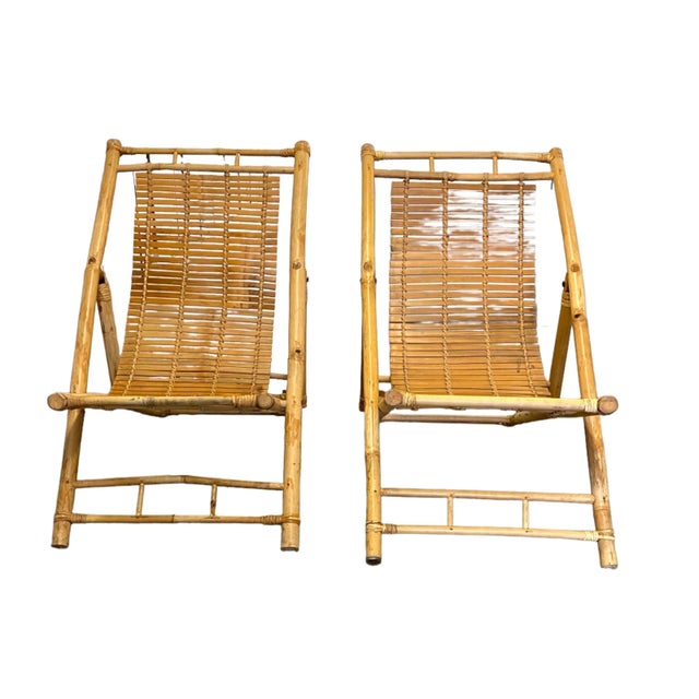 A Pair of Folding Bamboo Deck Chairs Chairish