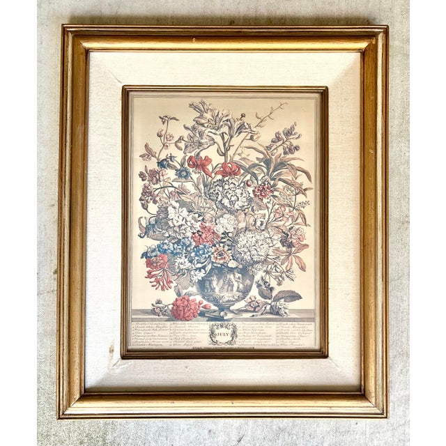 Robert Furber “12 Months of Flowers, July” Vintage Print in Gold Wood Frame, 23” Good vintage condition. The print is...