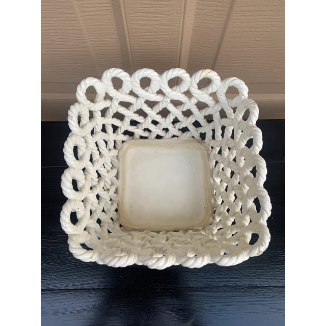 1980s French Country White Ceramic Woven Rope Cachepot Basket For Sale In South Bend - Image 6 of 12