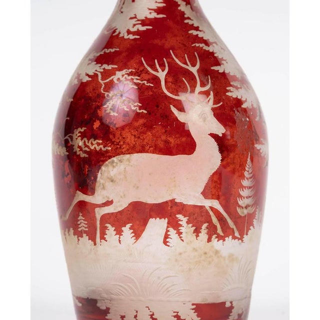 Engraved Bohemian Crystal Oil and Vinegar Set with Small Salt Shaker, Set of 3 For Sale - Image 12 of 17