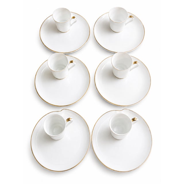 Mid 20th Century Vintage Saks Fifth Avenue Japanese Porcelain Dinnerware Set – White With Gold Trim – 12 Plates & 10 Cups - 22 Pieces For Sale - Image 5 of 8