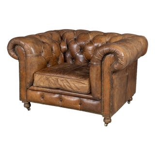21st Century English Brown Leather Chesterfield Armchair by Halo For Sale