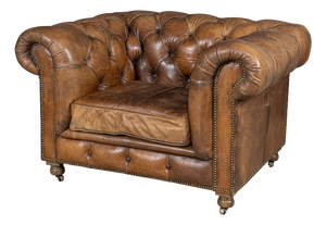 21st Century English Brown Leather Chesterfield Armchair by Halo