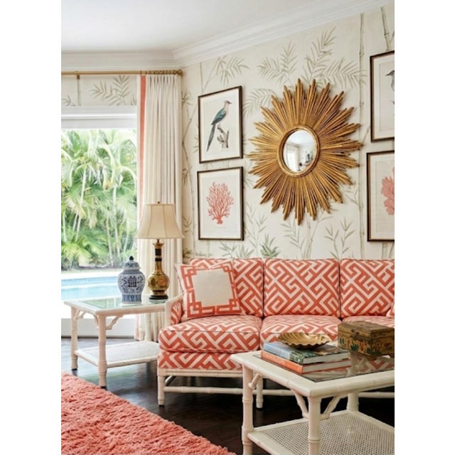 Traditional Vintage Mersman Faux Bamboo Cane Palm Beach White Glass Top Side Tables- a Pair For Sale - Image 3 of 11