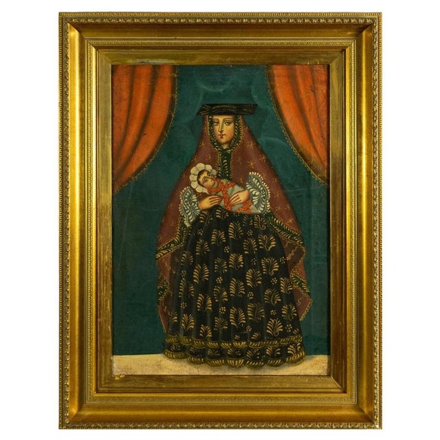 19th Century Cuzco School, Madonna and Child, 19th Century, Oil Painting, Framed For Sale - Image 5 of 5