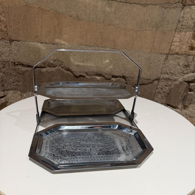 Chase Art Deco Chrome Triple-Tier Folding Snack Tray Fb Plated For Sale In San Diego - Image 6 of 13