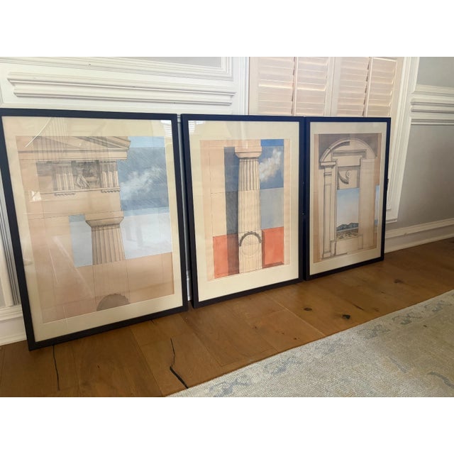 Glass 1970s Mid-Century Modern Set of Original Architectural Drawings Attributed Robert Nicolais 3 Framed For Sale - Image 7 of 11