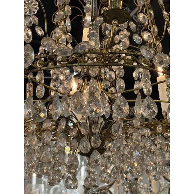 Late 19th C. Swedish Crystal and Gilt Brass Chandelier For Sale In Dallas - Image 6 of 8