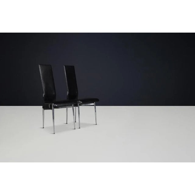 Mid-Century Modern Leather Dining Chairs attributed to Giancarlo Vegni for Fasem, 1990s, Set of 4 For Sale - Image 4 of 9