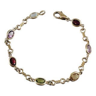 14k Gold Gemstone Link Bracelet Made in Italy For Sale