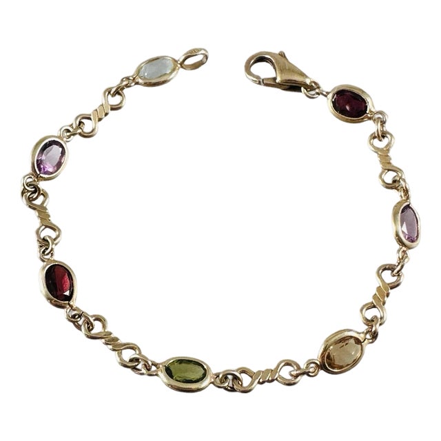 14k Gold Gemstone Link Bracelet Made in Italy For Sale