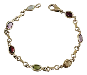 14k Gold Gemstone Link Bracelet Made in Italy