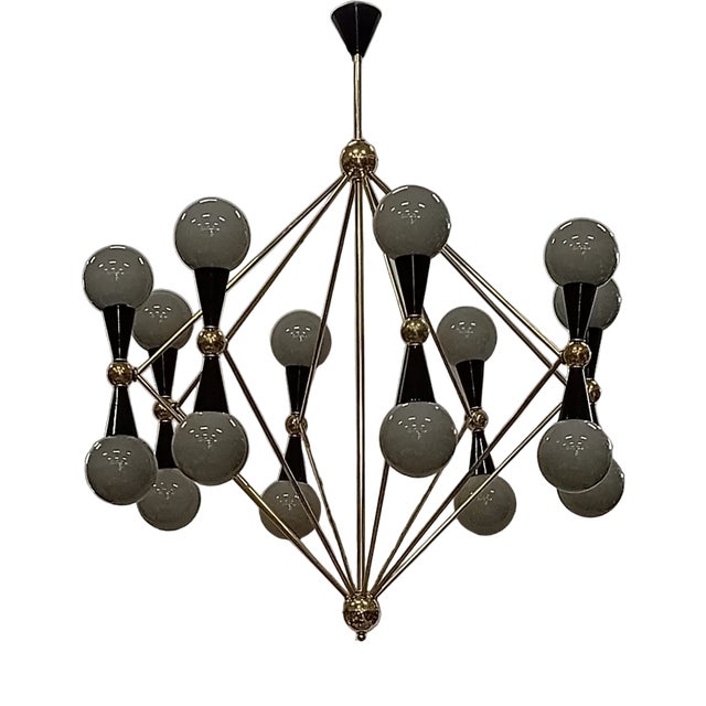 Murano Glass and Brass Grey and Black Chandelier, 2000 For Sale