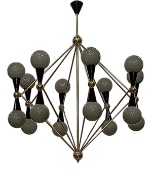 Murano Glass and Brass Grey and Black Chandelier, 2000