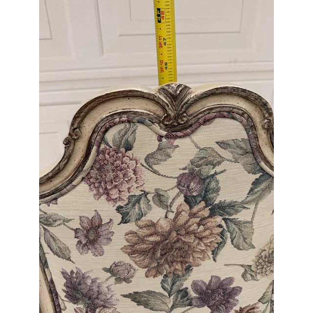 Cream Mid 20th Century French Provincial Style Floral Tapestry Accent Chair With Distressed Finish For Sale - Image 8 of 11