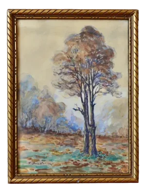 F. Brinster, Forest Landscape, 1925, Watercolor, Framed