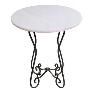 Mid 20th Century Round 21 In. Marble Wrought Iron Side Table For Sale