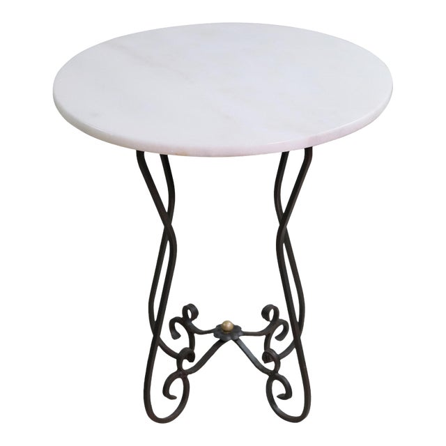 Mid 20th Century Round 21 In. Marble Wrought Iron Side Table For Sale