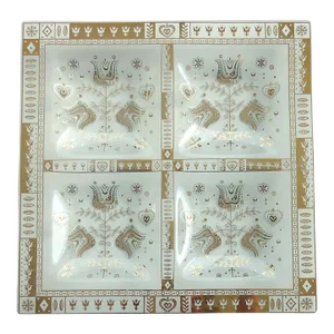 Mid-Century Divided Glass Serving Platter With Gold Decorations