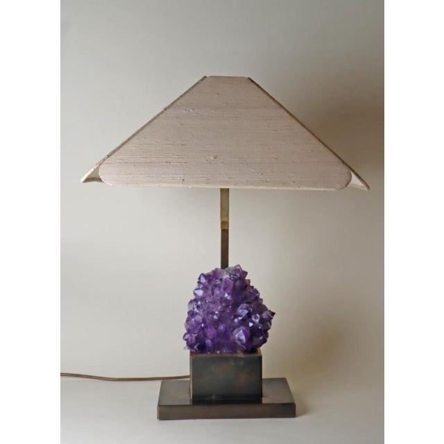 Amethyst Table Lamp in Brass with Silk Lampshade, 1970s For Sale - Image 6 of 18