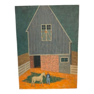 “The Barn” Painting on Panel by Kenneth Evett Kraushaar Gallery Ny For Sale