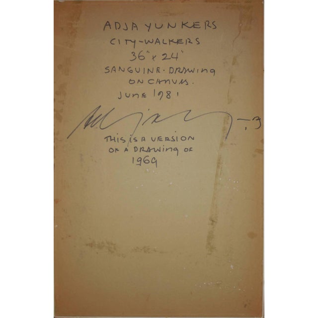 Adja Yunkers Adja Yunkers, City Walkers, Sanguine Drawing on Canvas, 1981 For Sale - Image 4 of 4