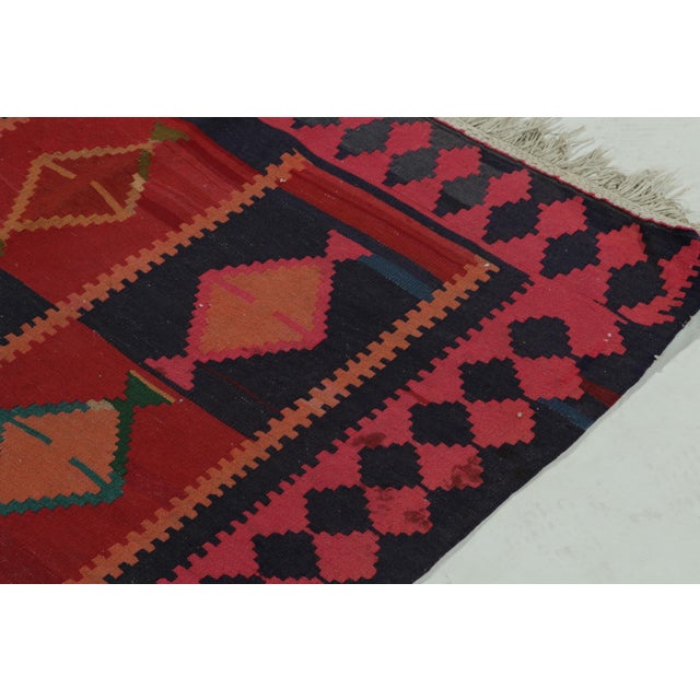 Hand-Knotted Antique Persian Kilim in Pink, Red, Blue Geometric Pattern For Sale In New York - Image 6 of 8