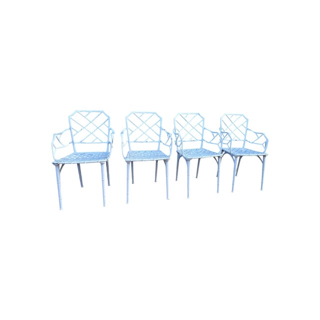 Brown Jordan 4 Calcutta Faux Bamboo Outdoor Armchairs Set by Hall Bradley for Brown Jordan For Sale - Image 4 of 10