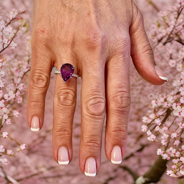 Traditional Natural Amethyst Diamond Ring 6.5 14k White Gold 7.67 TCW Certified For Sale - Image 3 of 15