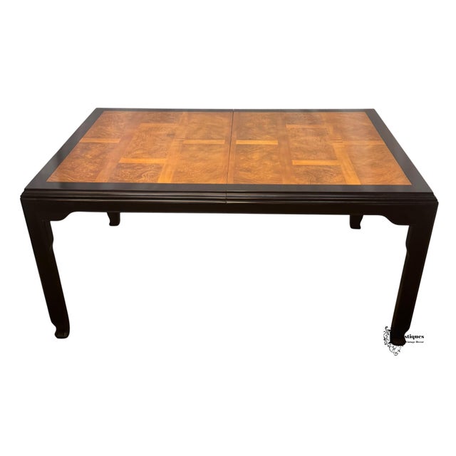 Wood Vintage Century Raymond Sobota Chin Hua Collection Chinoiserie Style Burl & Black Lacquer Dining Table For Sale - Image 7 of 12