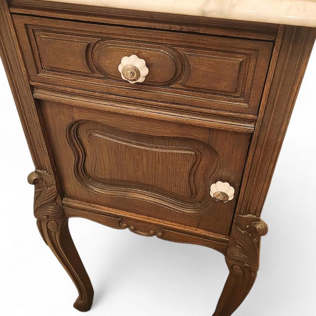 1920s Louis XV French Wooden Bedside Table with Marble Top, 1920s For Sale - Image 5 of 18