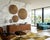 Offering a large Trio of Organic Modern Jute Circular Wall Sculptures with steel framing support, circa Late 20th Century....