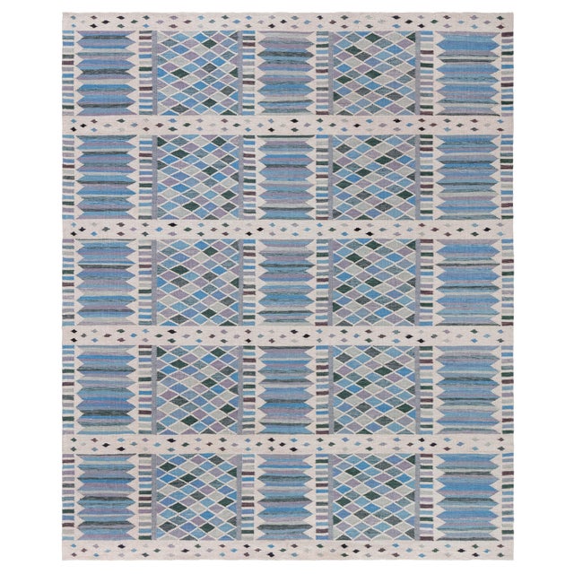 Flatweave Contemporary Geometric Slate Gray Rug "Harlequin" by Doris Leslie Blau For Sale