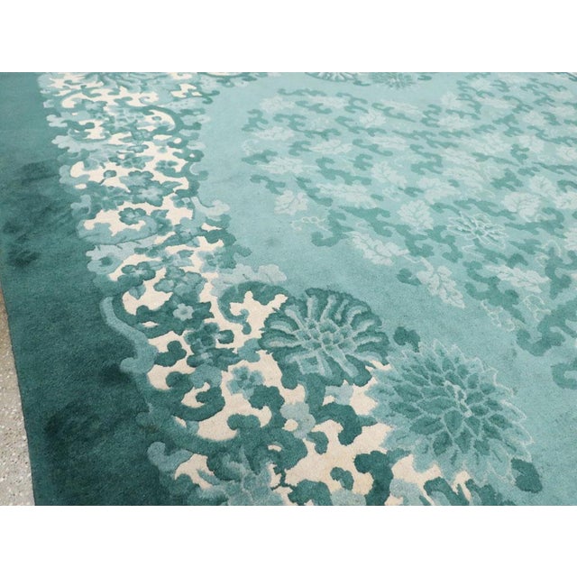 Mid 20th Century Galerie Shabab Collection Mid-20th Century Handmade Chinese Art Deco Room Size Carpet in Green For Sale - Image 5 of 10